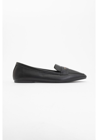Luvishoes Luvi Shoes Irıdessa Siyah Cilt Hakiki Deri Tokalı Küt Burun Kadın Loafer Ayakkabı SİYAH CİLT