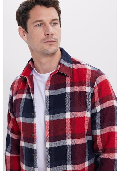 Tudors Erkek Slim Fit Dar Kesim Kareli Kışlık Oduncu Gömlek-42204 Lacivert Tudors Erkek Slim Fit Dar Kesim Kareli Kışlık Oduncu Gömlek-42204 Lacivert