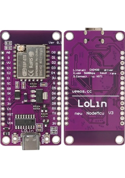 Esp-07s Tabanlı Nodemcu V3 Mor Geliştirme Kartı Harici Anten Girişli Ve Usb-c Bağlantılı