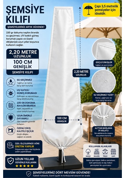 Şemsiye Kılıfı Su Geçirmez 230 Gr Dokuma Naylon Branda Uv Korumalı Çap 3,5 Metre Şemsiyeler İçin Bahçe Şemsiye Koruyucu Beyaz Şemsiye Kılıfı Su Geçirmez 230 Gr Dokuma Naylon Branda Uv Korumalı Çap 3,5 Metre Şemsiyeler İçin Bahçe Şemsiye Koruyucu Beyaz