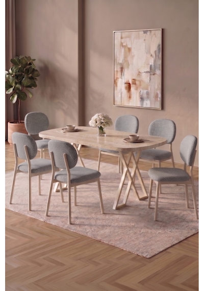Hooli 90x168 Traverten Mdf Masa, Metal X Ayak, Metal Sandalye, 6 Kişilik Mutfak Masası Takımı Ve Yemek Masası Takımı Gri Hooli 90x168 Traverten Mdf Masa, Metal X Ayak, Metal Sandalye, 6 Kişilik Mutfak Masası Takımı Ve Yemek Masası Takımı Gri