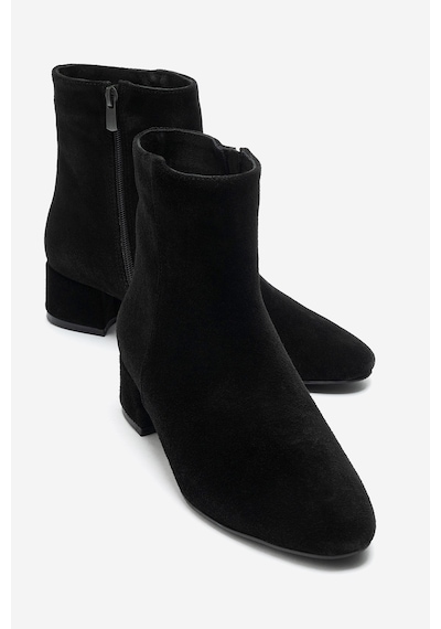 Luvi Shoes Rıchey Siyah Süet Hakiki Deri Kadın Yuvarlak Burunlu Kalın Topuklu Bot