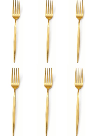 6'lı Gold Paslanmaz Çelik Yemek Çatalı Parlak Altın Renk Modern Sofra Çatalı Altın
