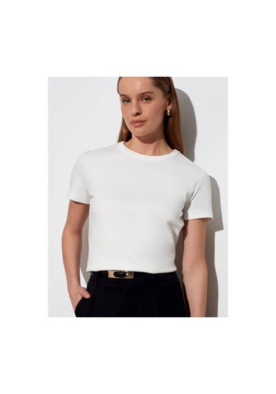 Dilvin 32779 Bisiklet Yaka T-shirt-ekru-16478
