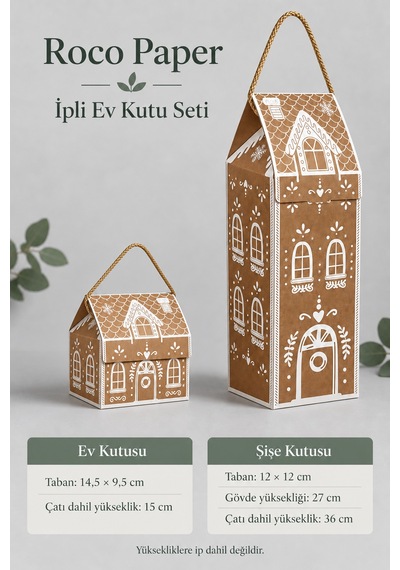 Yılbaşı Ev Temalı İpli Hediye Kutusu Ve Şişelik Seti - 24lü 12+12 , Yeniyıl Kurabiye Ev Temalı Set