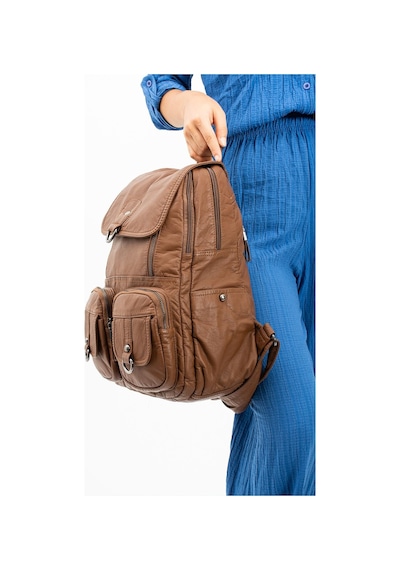 571 Collections Yıkanmış Deri Sırt Çantası Taba Model: 571-11-11e - Taba