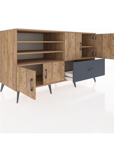 Kronos Konsol 5 Raflı Tek Çekmeceli 4 Kapaklı 176x59x99 Çam-çam/a Çam-çam/antrasit