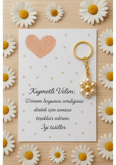 15 Adet Papatya Anahtarlık - Veli Hediyesi - İyi Tatiller Hediyesi - Okul Hediyesi - Sabit Yazı Çok Renkli