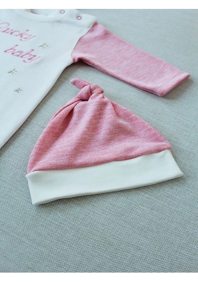 Veraura Lifestyle 0-3 3-6 Ay Lucky Baby Nakışlı Es Çizgi Boy Şapkalı Kız Bebek Tulumu Pembe