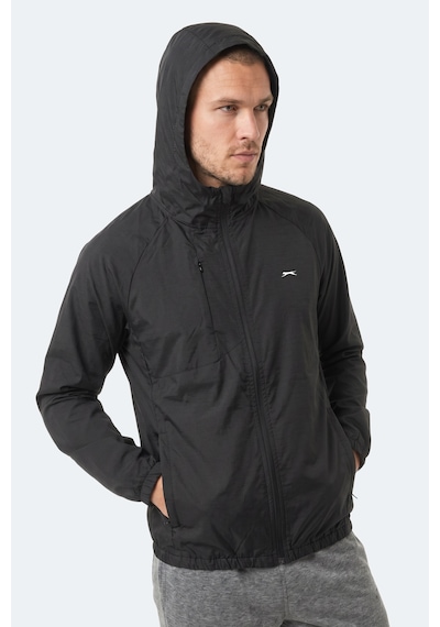 Slazenger Rephar Erkek Kapüşonlu Fermuarlı Siyah Yağmurluk