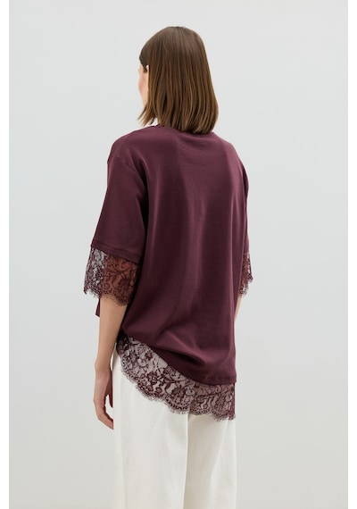 Antioch Dantel Detaylı Kadın T-shirt Bordo