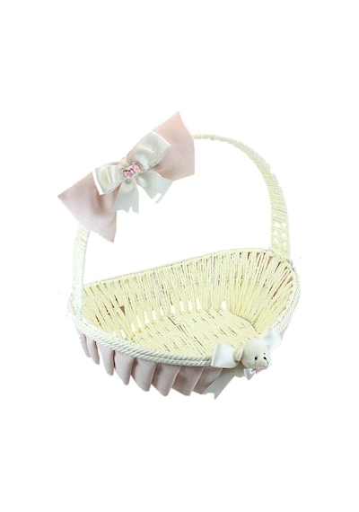 Saplı Oval Kumaş Sepet, 36 Cm, Orta Boy, Pembe Diğer
