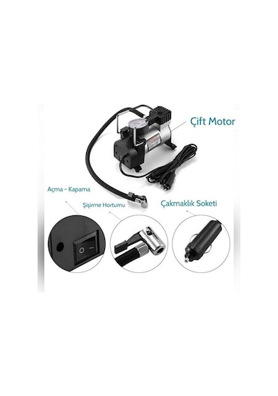 Zhltools Metal Gövdeli Oto Lastik Hava Kompresörü 12v 140 Psı Hızlı Şişirme