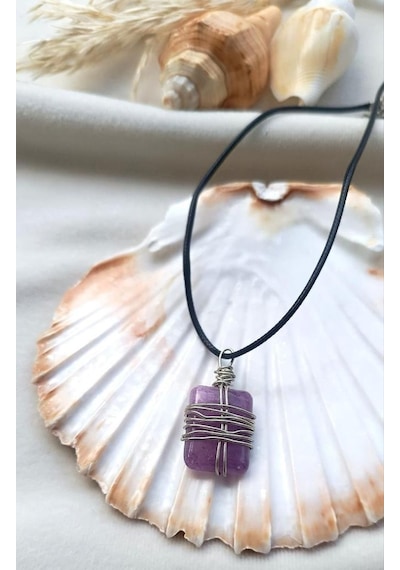 Kolye Gerdanlık Doğal Taş Ametis Tel Sarmal Çakra Yoga Reiki Kadın
