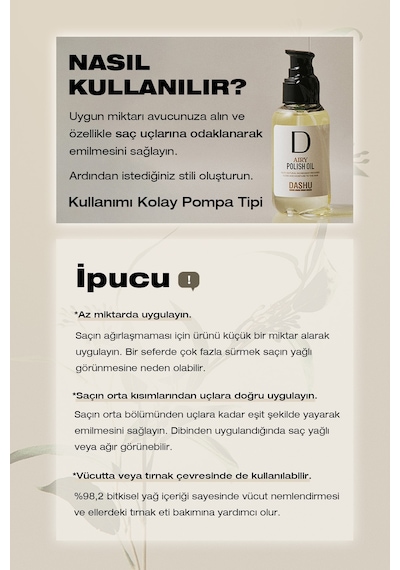 Dashu Pro Airy Polish Oil Saça Parlak Ve Islak Bir Görünüm Sunan Bitkisel Özler İçeren Saç Yağı