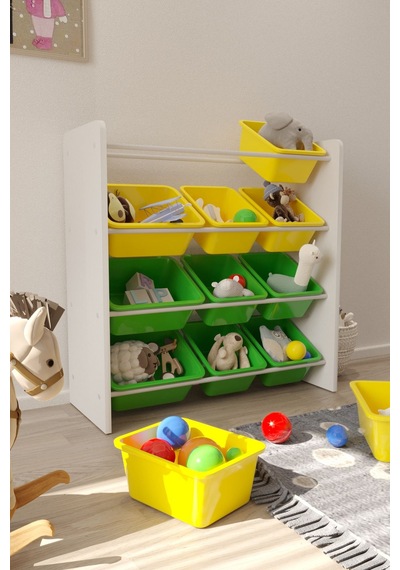 12 Sepetli Çok Amaçlı Oyuncak Dolabı Montessori Dolap Sarı-yeşil Sarı - Yeşil