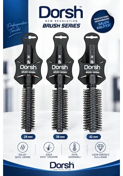 Dorsh Karaca Tipi Siyah Saplı Saç Fırçası Model: 39