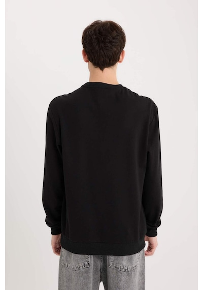 DeFacto Regular Fit Bisiklet Yaka Baskılı Sweatshirt E3205AX24WNBK81 Siyah