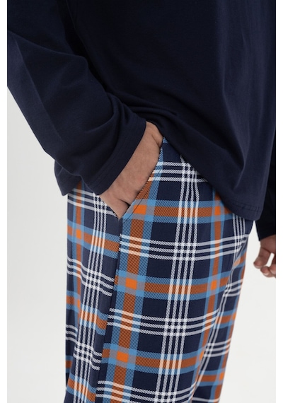 Koza İç Giyim Erkek Pamuklu Uzun Kollu Ekose Desenli Pijama Takımı Ko60110 Turuncu