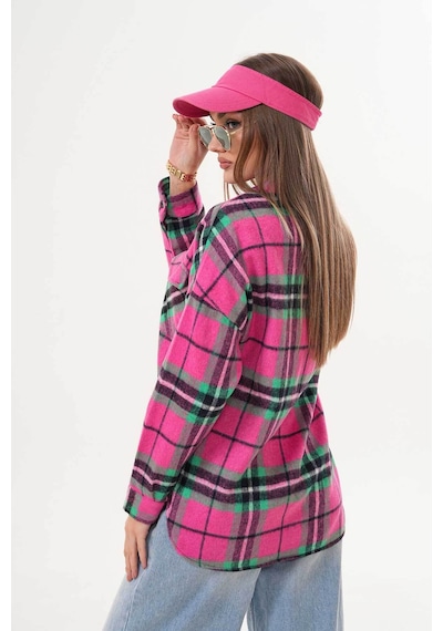 Polologin Butik Fuşya Yeşil Cepli Spor Kesim Gömlek Pembe