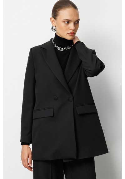 Mizalle Oversize Siyah Kruvaze Blazer Ceket Siyah