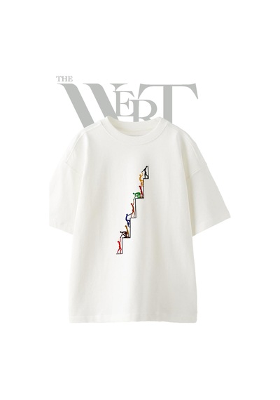 Thewert Insan Zinciri Tasarım Baskılı Ünisex Beyaz Oversize T-shirt