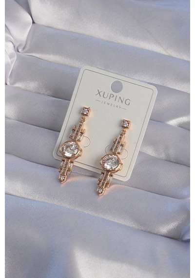 Xuping Rose Renk Zirkon Taşlı Geometrik Sallantılı Küpe 5886 Çok Renkli