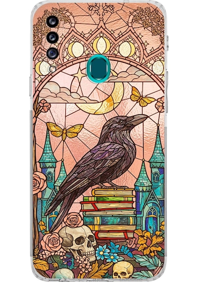Printify Samsung Galaxy A20s İle Uyumlu Vitray Bilge Kuzgun Tasarımlı Şeffaf Silikon Kılıf Şeffaf