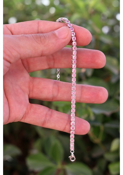 Su Yolu Model Pembe Kuvars Taşlı 925 Ayar Gümüş Kadın Bileklik 201024746 Gümüş