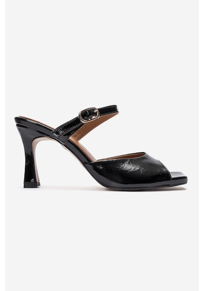 Luvi Shoes Urael Siyah Rugan Hakiki Deri Kadın Topuklu Terlik
