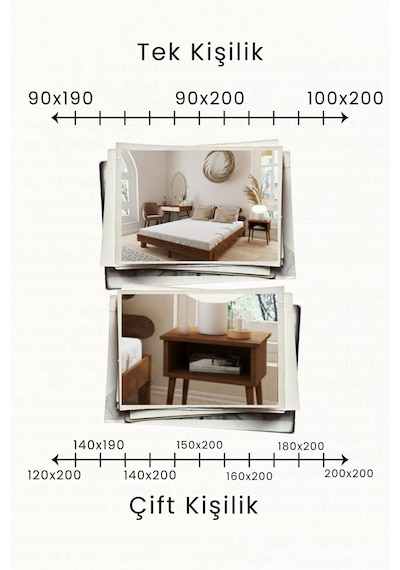 Damla 2 Başlıklı Masif Ahşap Karyola Ve 2 Adet Ceviz 90x190