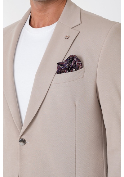 Comfort Fit Çift Yırtmaç Torba Cep Metal Düğmeli Bej Blazer Ceket C 734