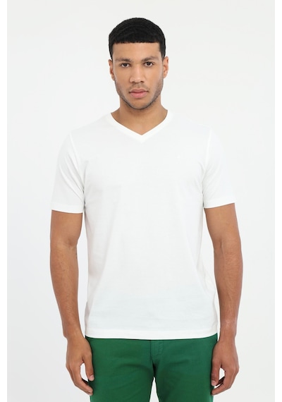 Dufy Erkek Slim Fit V Yaka Beyaz T-shirt-25712