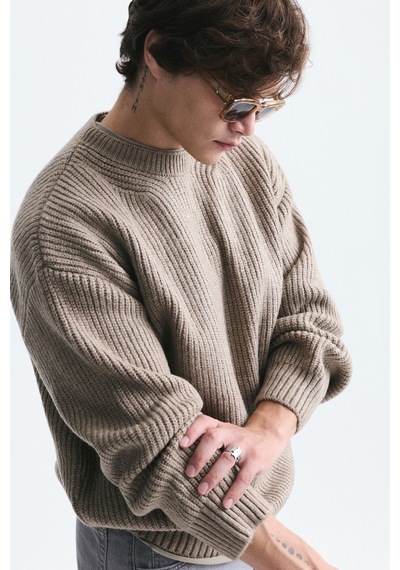 Vamos Oversize Fitilli Triko Kazak Vizon