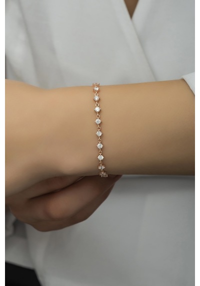 Nereze 925 Ayar Gümüş Rose Sıralı 3 Mm Beyaz Taşlı Bileklik