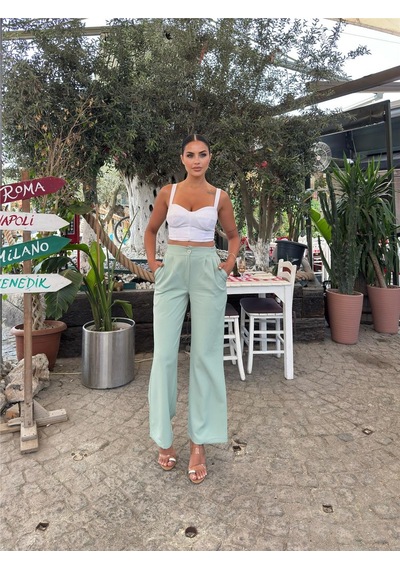 WeShaya Mint Likralı Palazzo Pantolon Mint