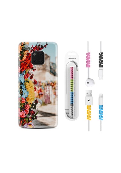 Huawei Mate 20 Pro Kılıf Kablo Koruyuculu Gerçek Çiçekler 1743