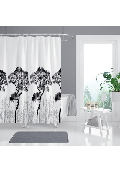 Tropik Home Ağaç Desen Banyo Duş Perdesi-beyaz Renk Duş Perdesi Ve Küvet Perdesi, 180x200 Cm Lü
