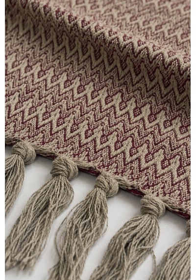 King Size Dokuma Pike Takımı 240x260 Cm 2 Yastık Kılıflı Saçak Detaylı Örtü Seti Bordo