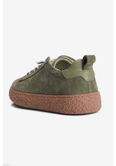 Mubiano Kadın Hakiki Süet Sneaker Lastik Bağcıklı Krep Taban Roan Haki