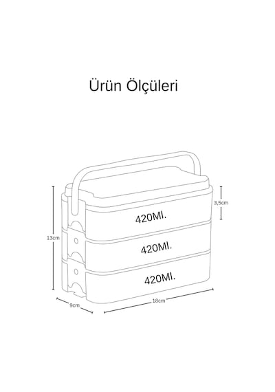 3 Katlı Bölmeli Lunchbox - Kilitli - Taşıma Saplı - Kaşık & Çatal Dahil Bej