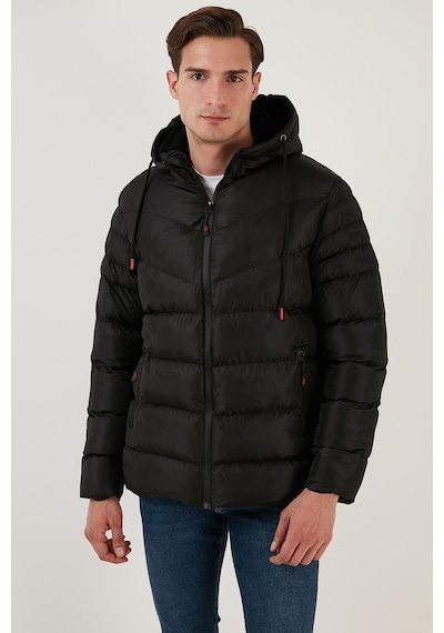 Buratti Peluş Astarlı Kapüşonlu Fermuarlı Slim Fit Şişme Erkek Mont 5762010 Siyah
