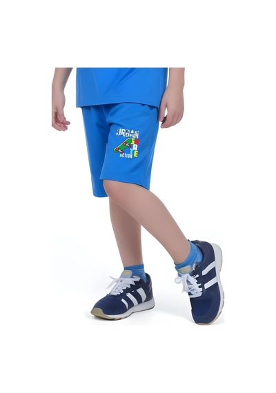 Fyk Kids Erkek Çocuk Tişört-şort Urban Skate Baskılı Alt-üst Takım Mavi