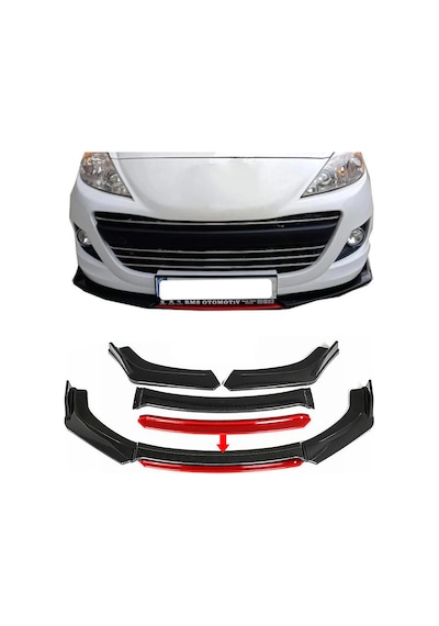 Peugeot 307 Kırmızı Renkli Ön Lip 4 Prç P.siyah Abs
