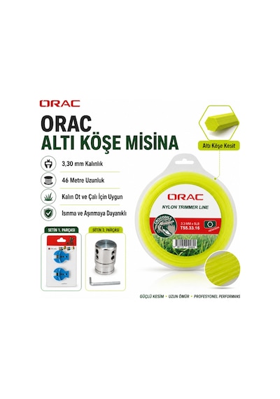 Tırpan Örümcek Başlık Orac 3.30 Mm 46 Mt Altı Köşe Misina Ve Ital Misina Kesici 2 Li Set