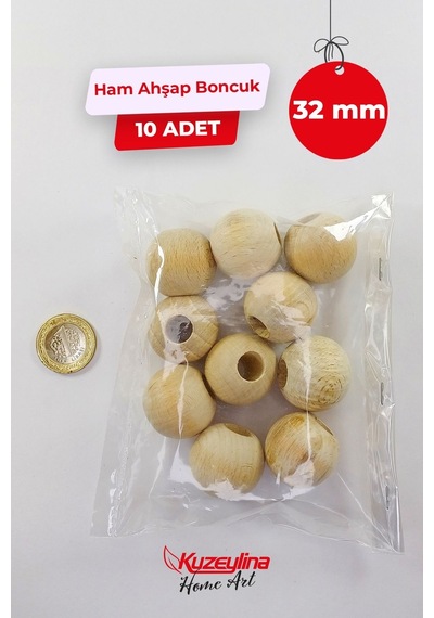 32 Mm Ahşap Ham Boncuk - 10 Adet