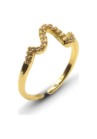 Minimal Zigzag Model Zirkon Taşlı Ayarlanabilir Yüzük Gold Kararmaz Çok Renkli