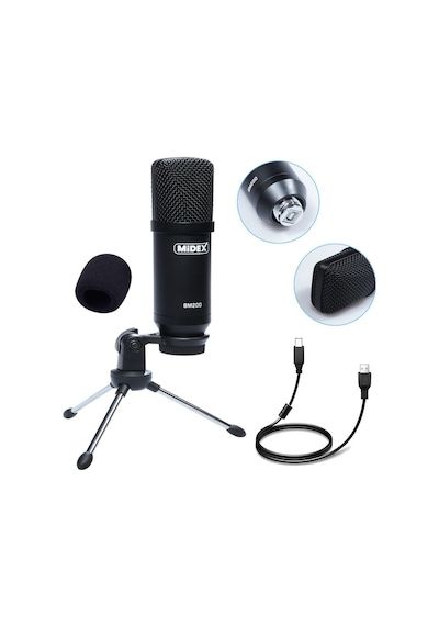 Midex Bm-200 Usb Kardioid Condenser Stüdyo Usb Mikrofon