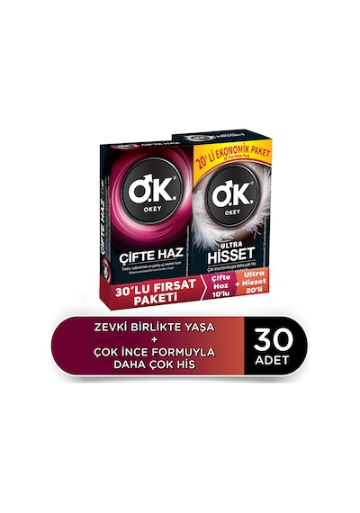 Okey Ultra Hisset Prezervatif 20'li + Çifte Haz Prezervatif 10'lu