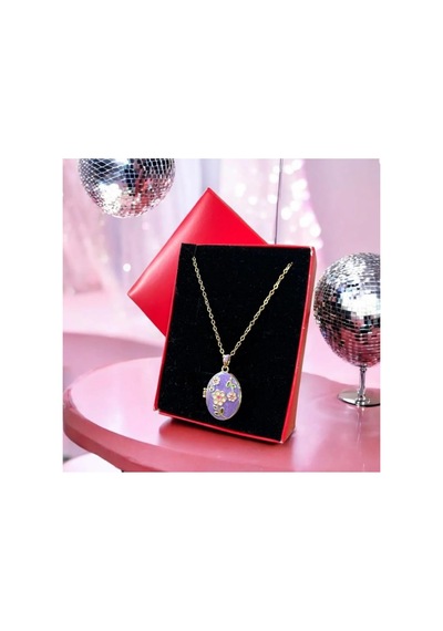 Lunarie Açılır Foto Madalyon Kolye 14k Gold Lila Mor Mineli Çiçek